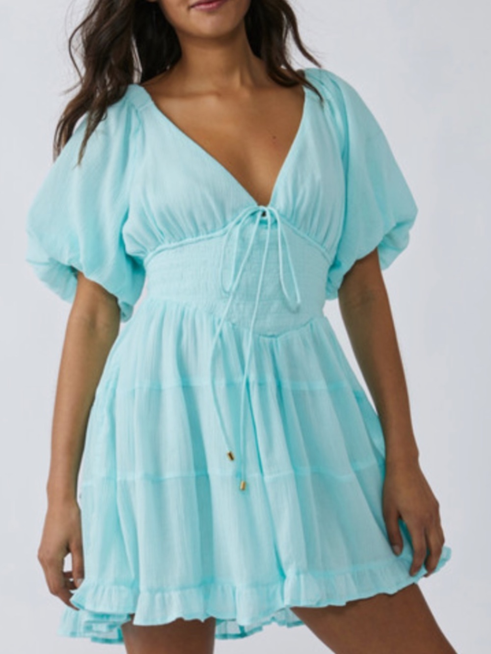 Free People Perfect Day Teal Mini Dress, Small